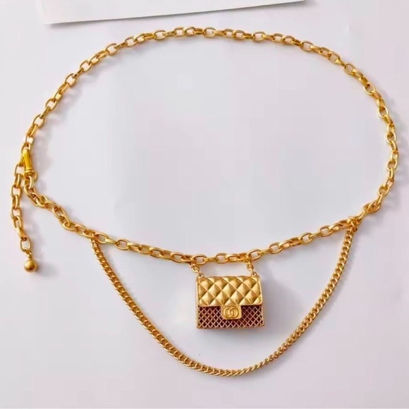 Anthropologie Fashion Tassel Silver Chain Belt with mini Bag Trendy! - Picture 7 of 16